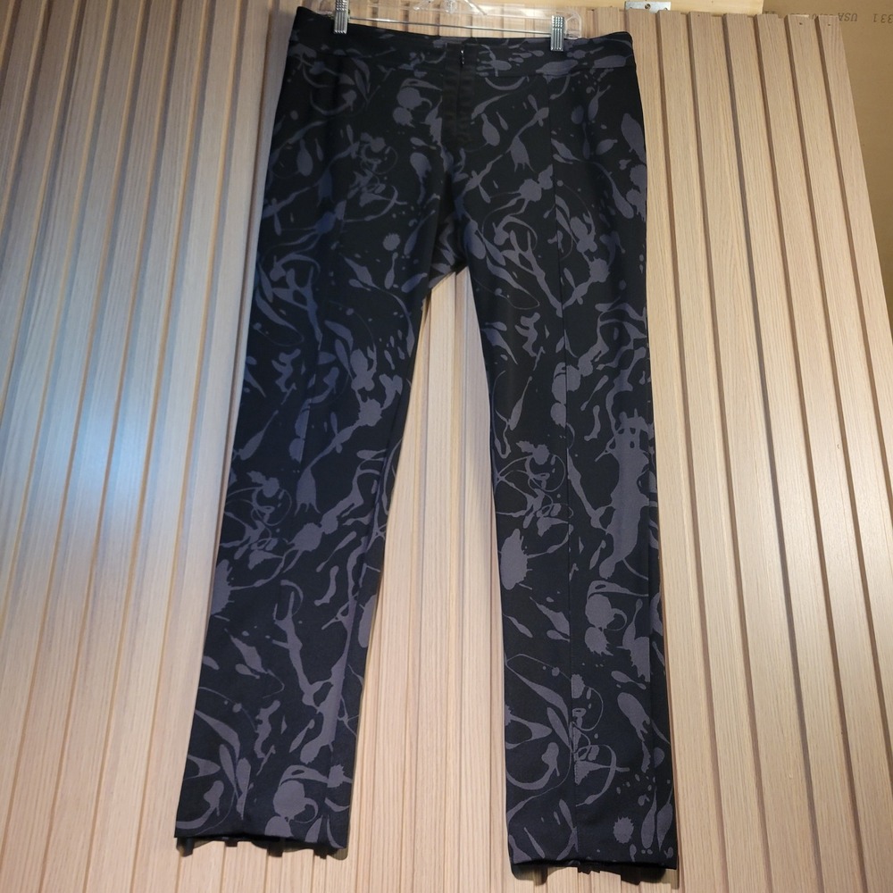 Bisou Bisou Michele Bohbot Abstract Print Ankle Zip Pants Black Gray Size 14